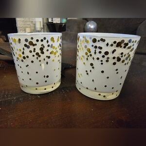 Yankee Candle Cheers Gold and Silver Polka Dot Glass Votive Candle Holders